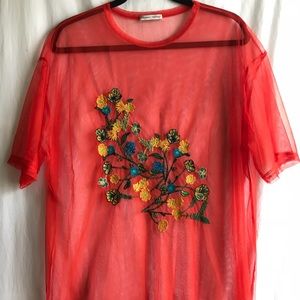 Zara Floral Embroidered Tulle Top